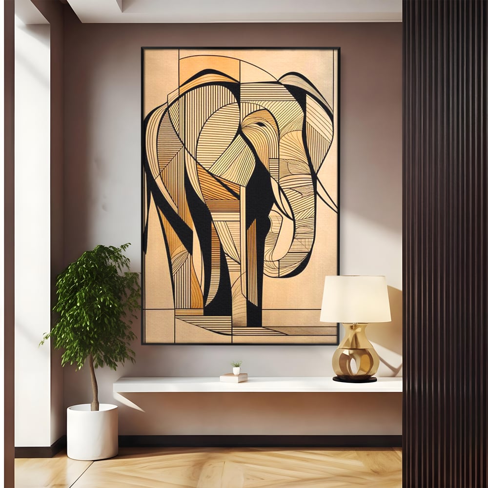 Tablou canvas cu tablou canvas cu elefant geometric, in rama de aluminiu negru